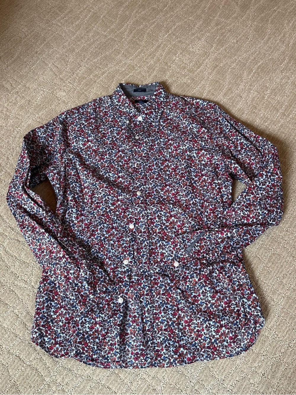 Express Slim Men's Burgundy Floral Button-Down Shirt
